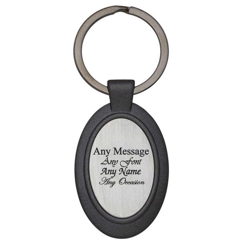 Engraved Oval Keyring with Black Border