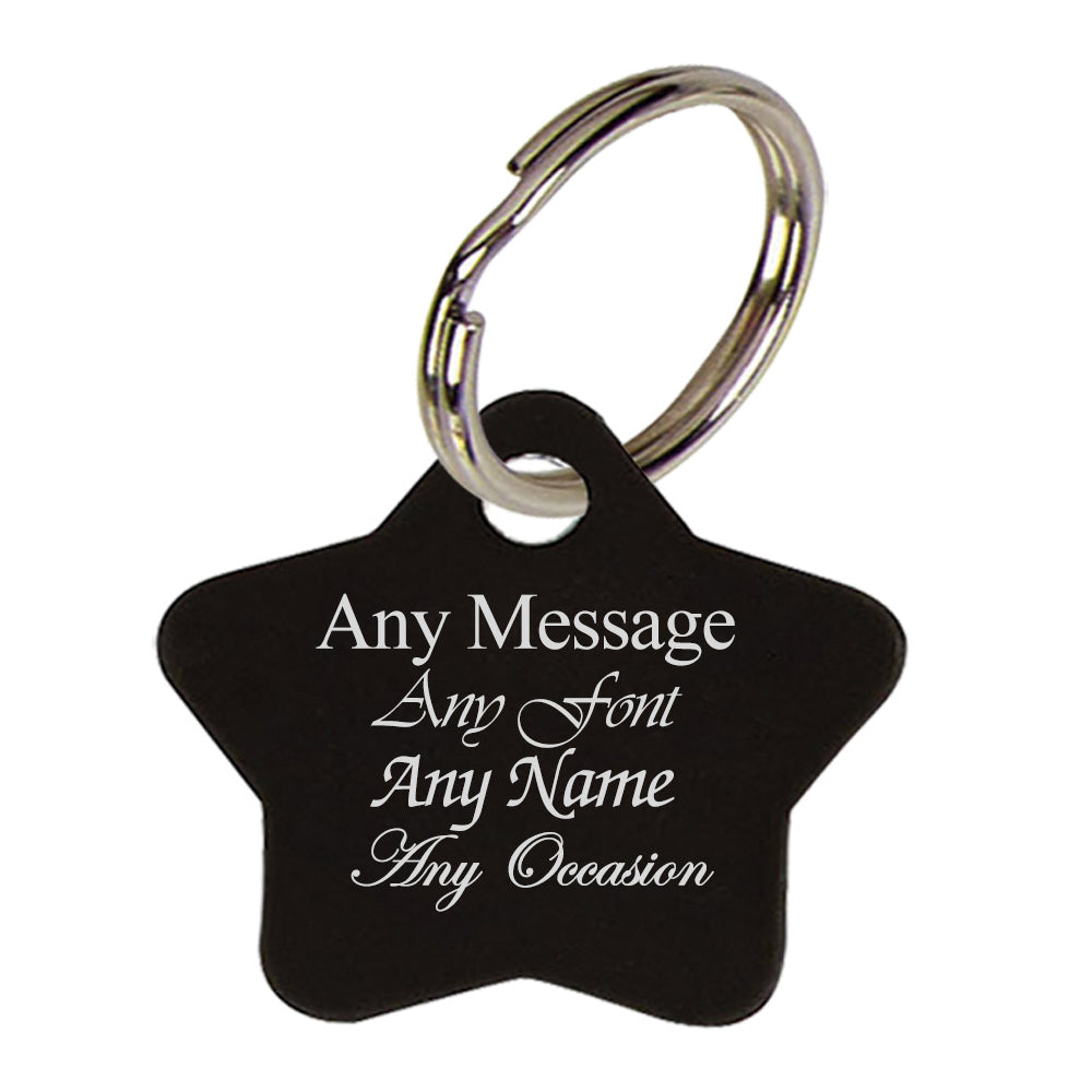 Engraved Black Star Keyring