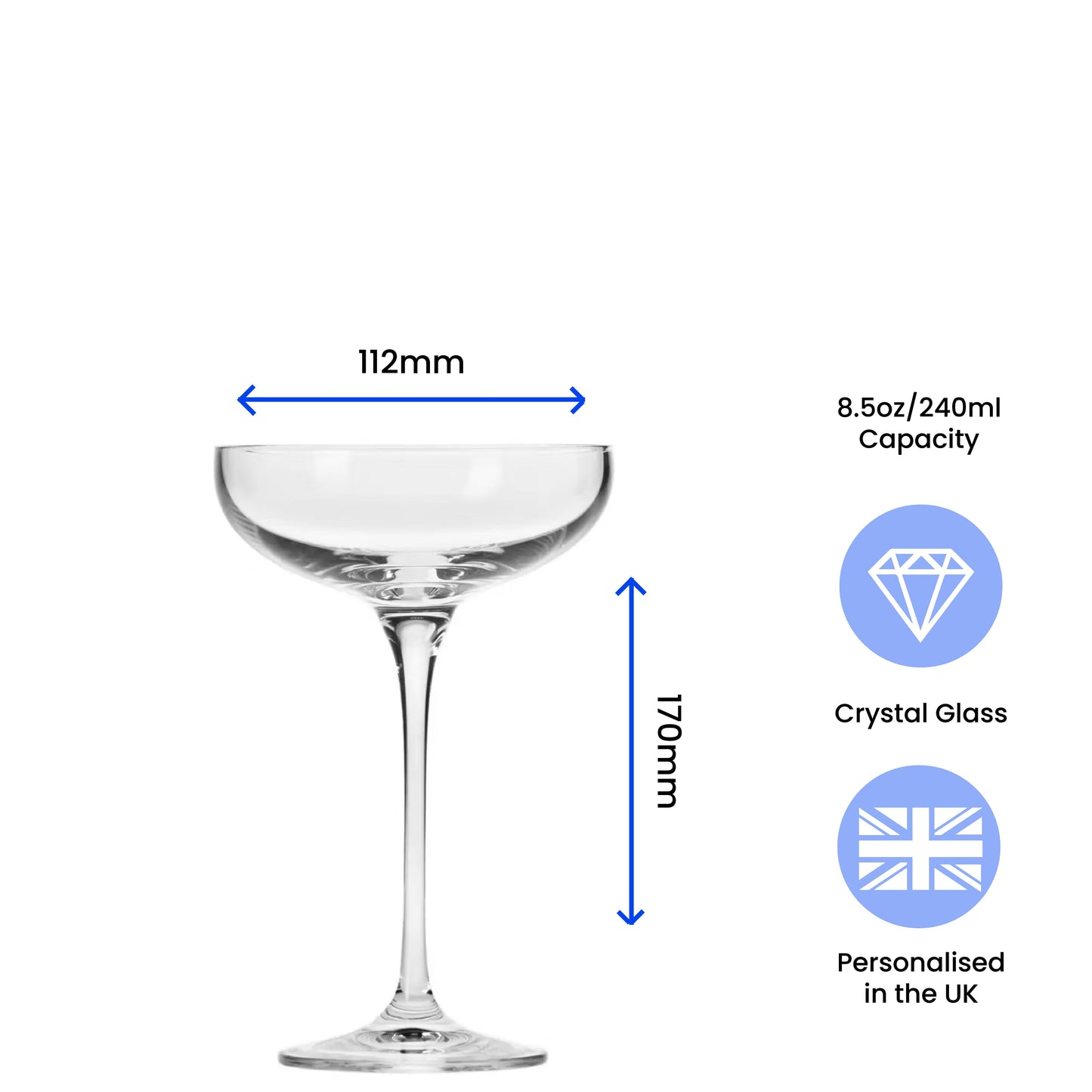 Engraved Crystal Infinity Cocktail Saucer with Script Name, Personalise with Any Name