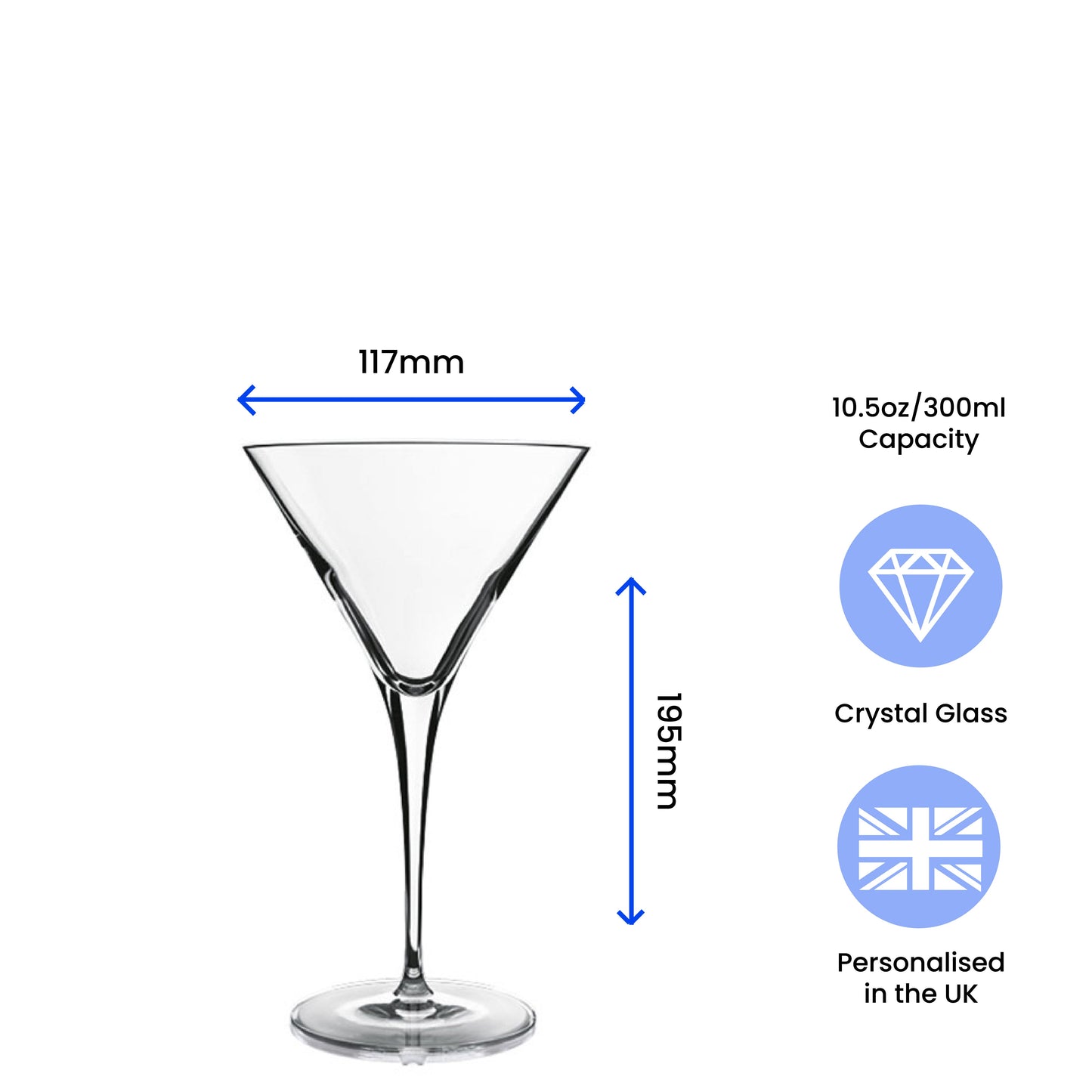 Engraved Crystal Allegro Martini Cocktail Glass with Script Name, Personalise with Any Name