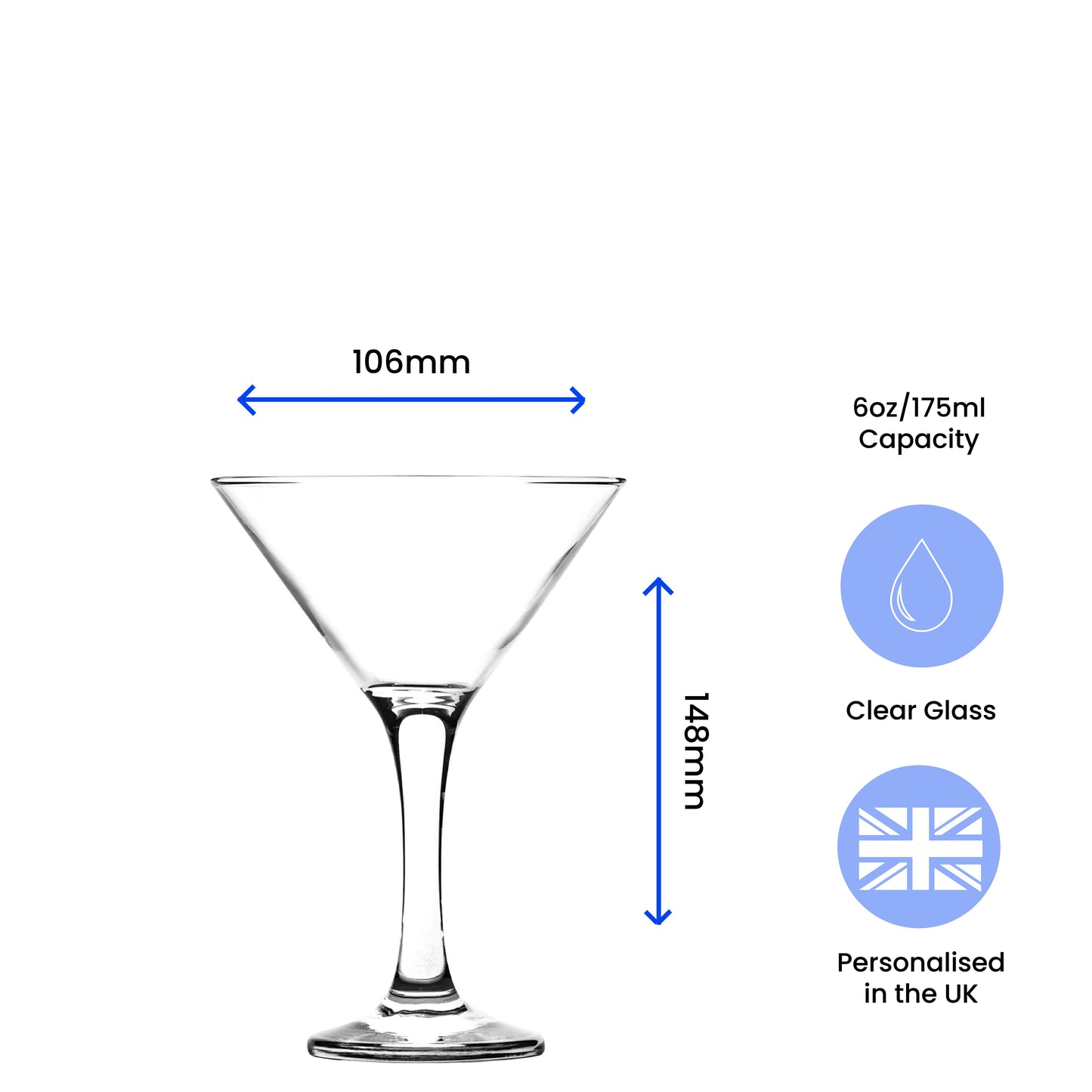 Engraved Petite Martini Cocktail Glass with Name with Heart Design, Personalise with Any Name