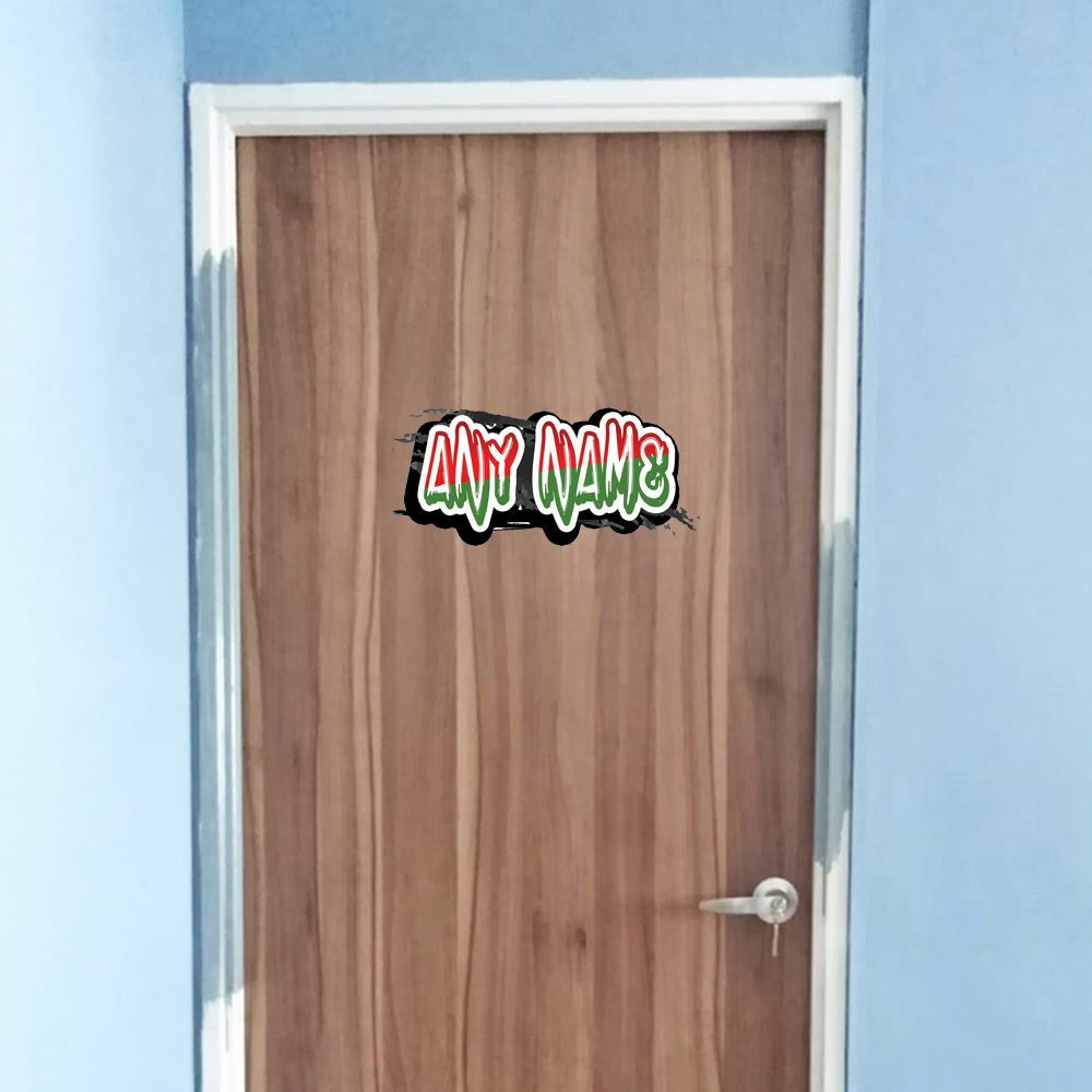 Personalised Red and Green Graffit Sticker Perfect For Bedroom Doors or Wall Any Name Printed Simply Peel and Stick - 300mm wide