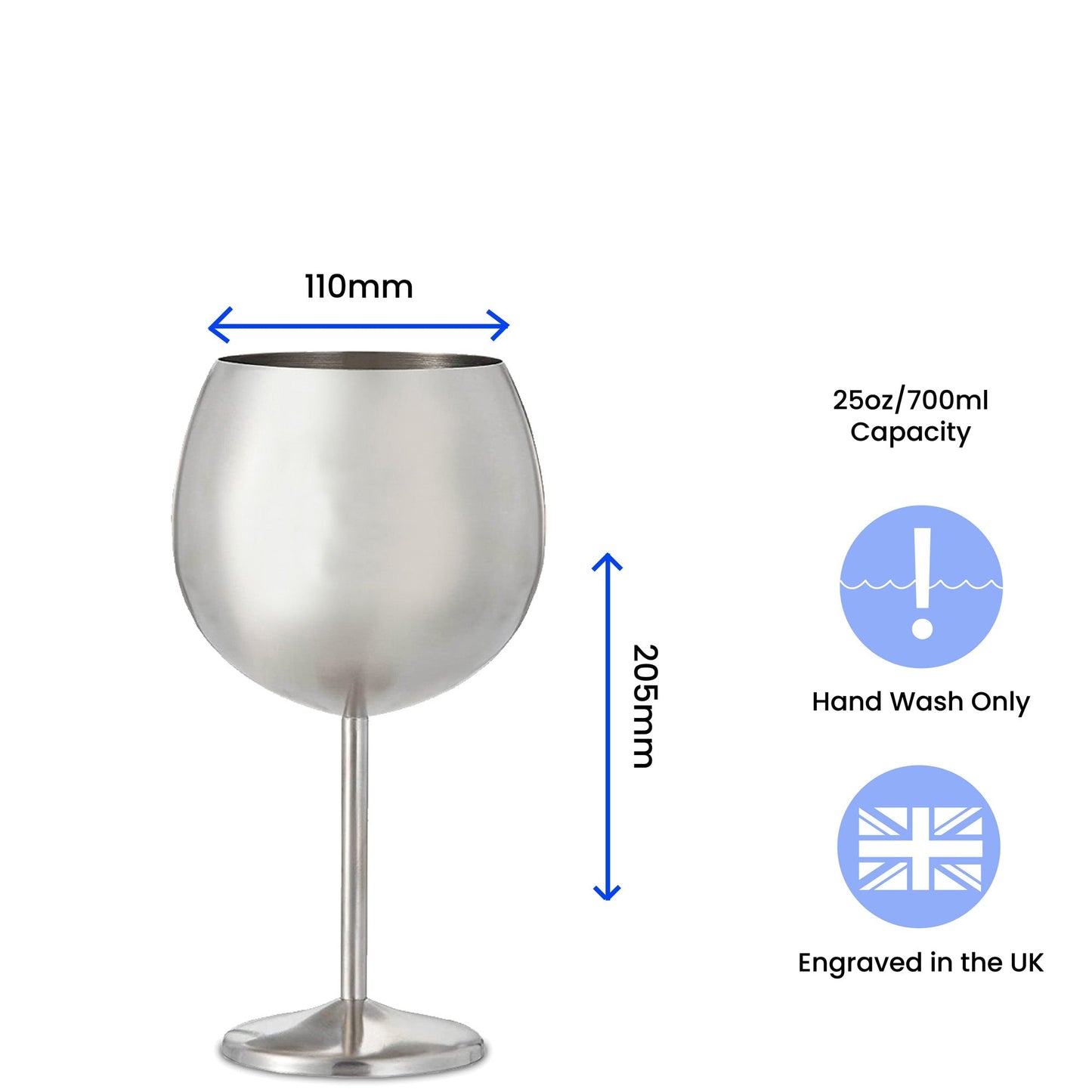Engraved Metal Gin Balloon Cocktail Glass with Name in 21 Design