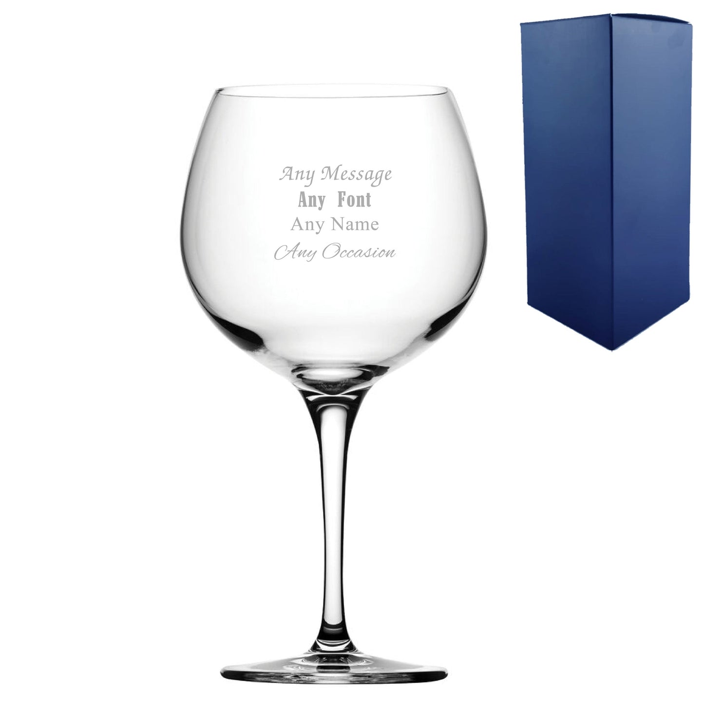 Engraved Gin Balloon and Tumbler Cocktail Glasses with Personalised Designs and Gift Box