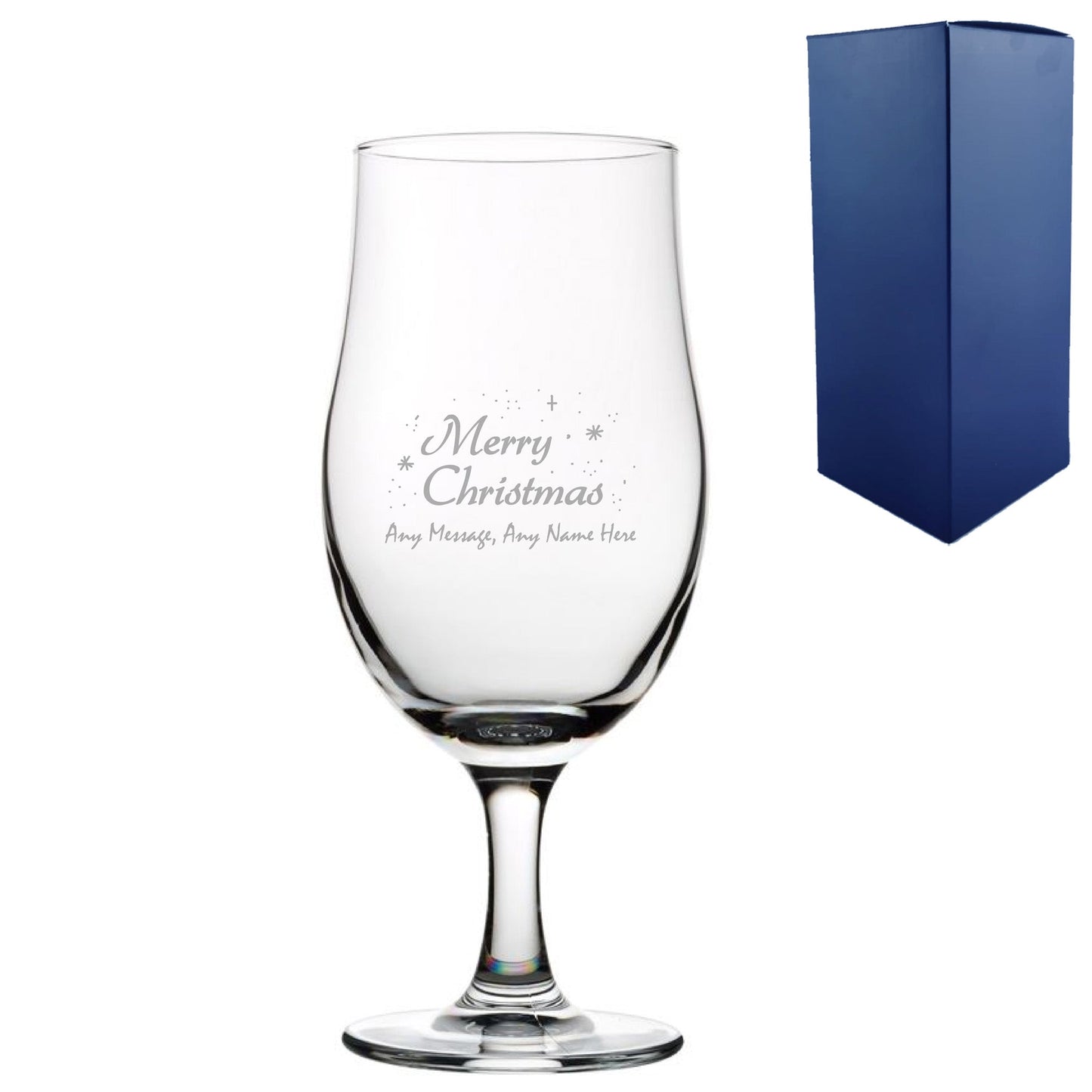 Engraved Merry Christmas Draft Stemmed Beer Glass, Gift Boxed