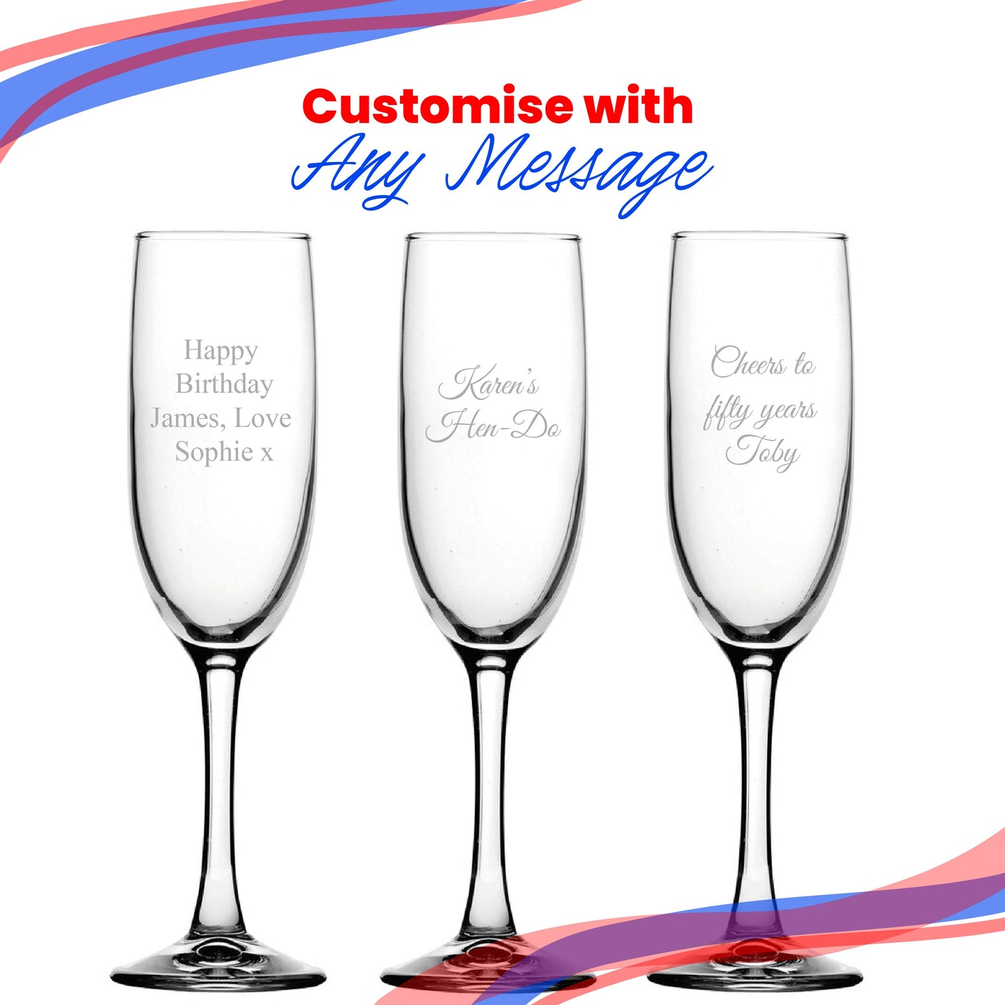 Engraved Imperial Plus Champagne Flute, 5.25oz/155ml Glass, Any Message