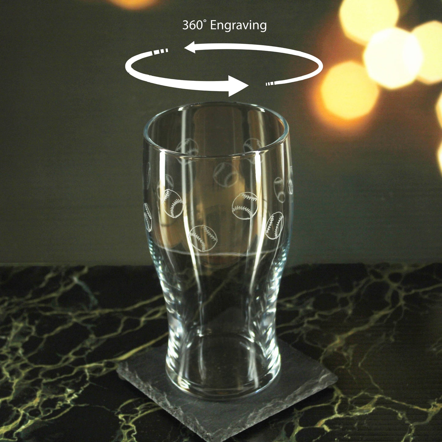 Engraved Baseball Pattern Pint Glass Set of 4, 20oz Tulip Glasses