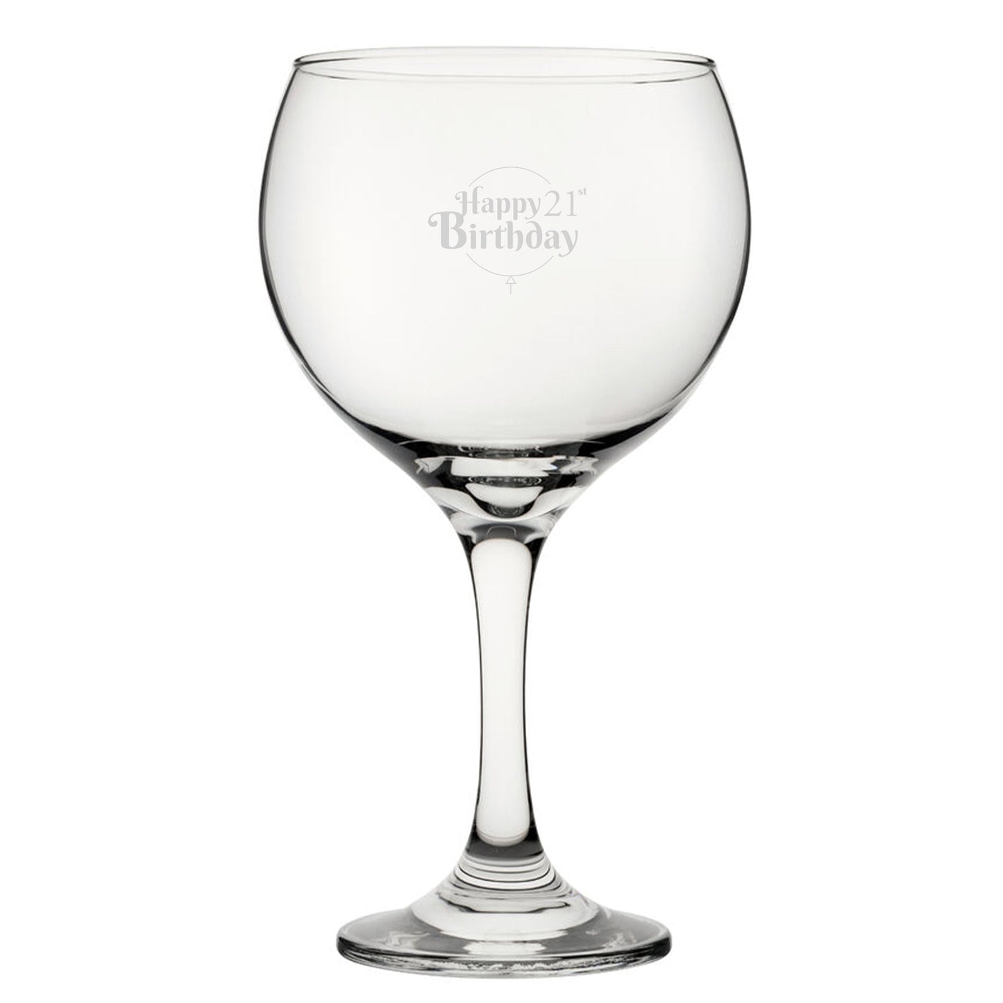 Happy 21st Birthday Balloon Design - Engraved Novelty Gin Balloon Cocktail Glass