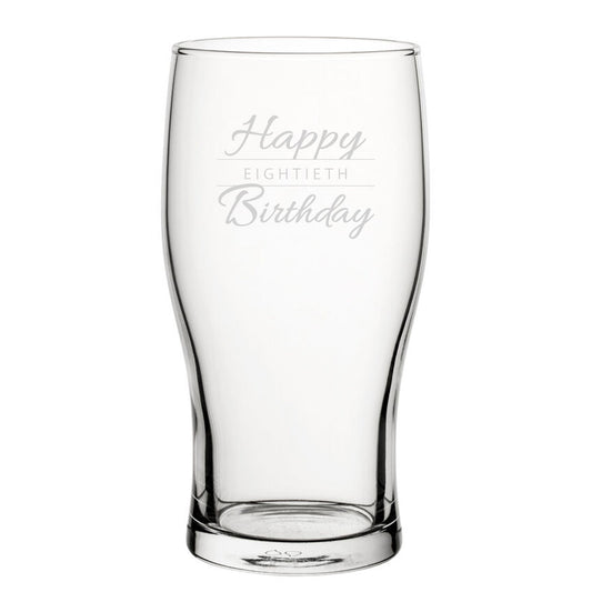 Happy 80th Birthday Modern Design - Engraved Novelty Tulip Pint Glass