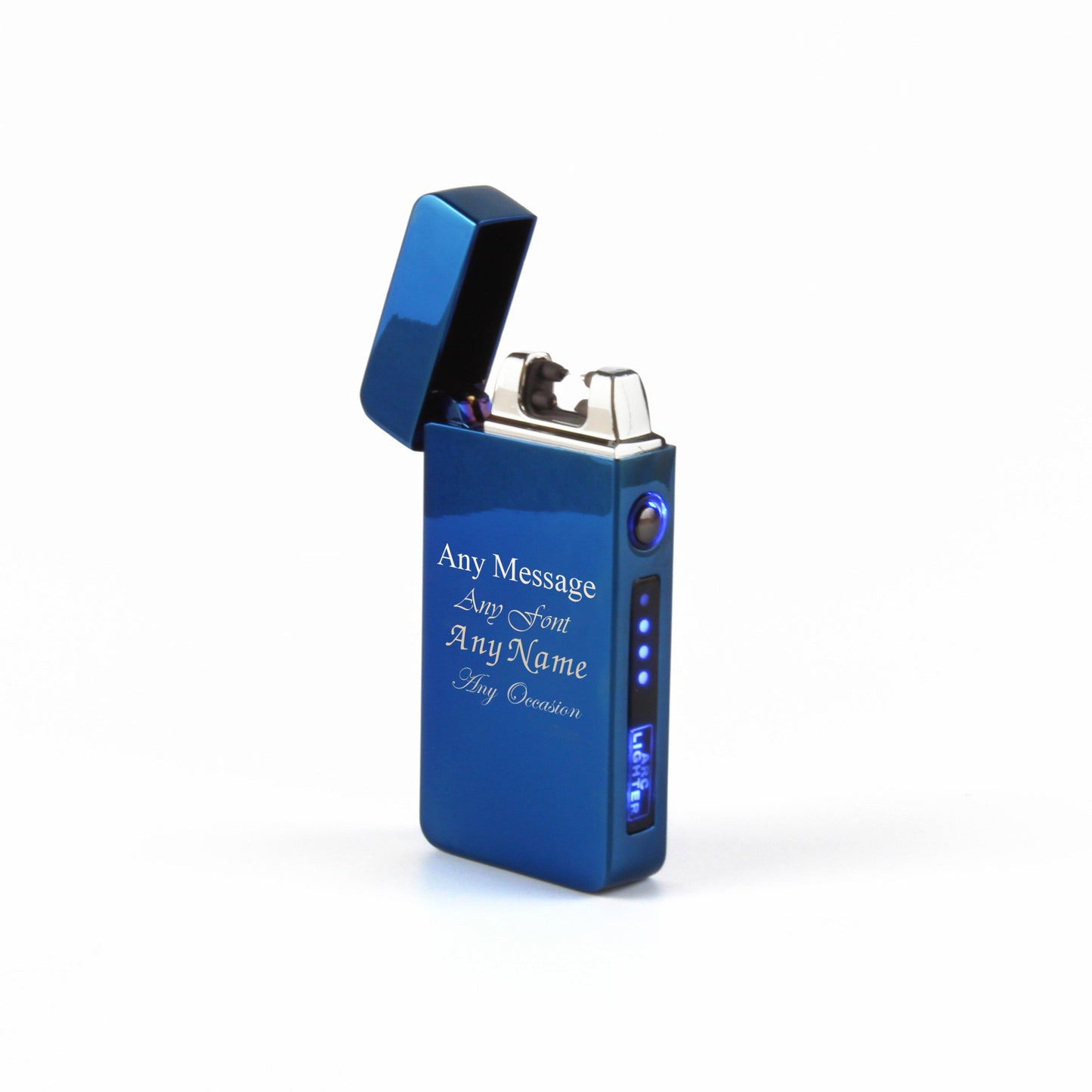 Engraved Electric Arc Lighter, Blue, Any Message, Gift Boxed