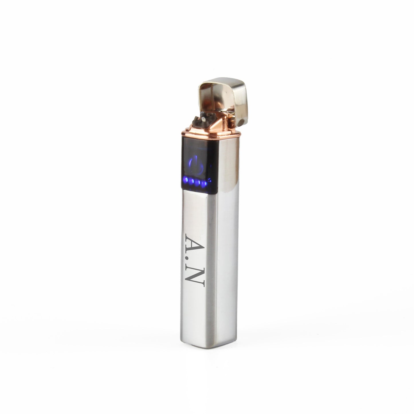 Engraved Slim Electric Lighter Silver Initials Gift Boxed