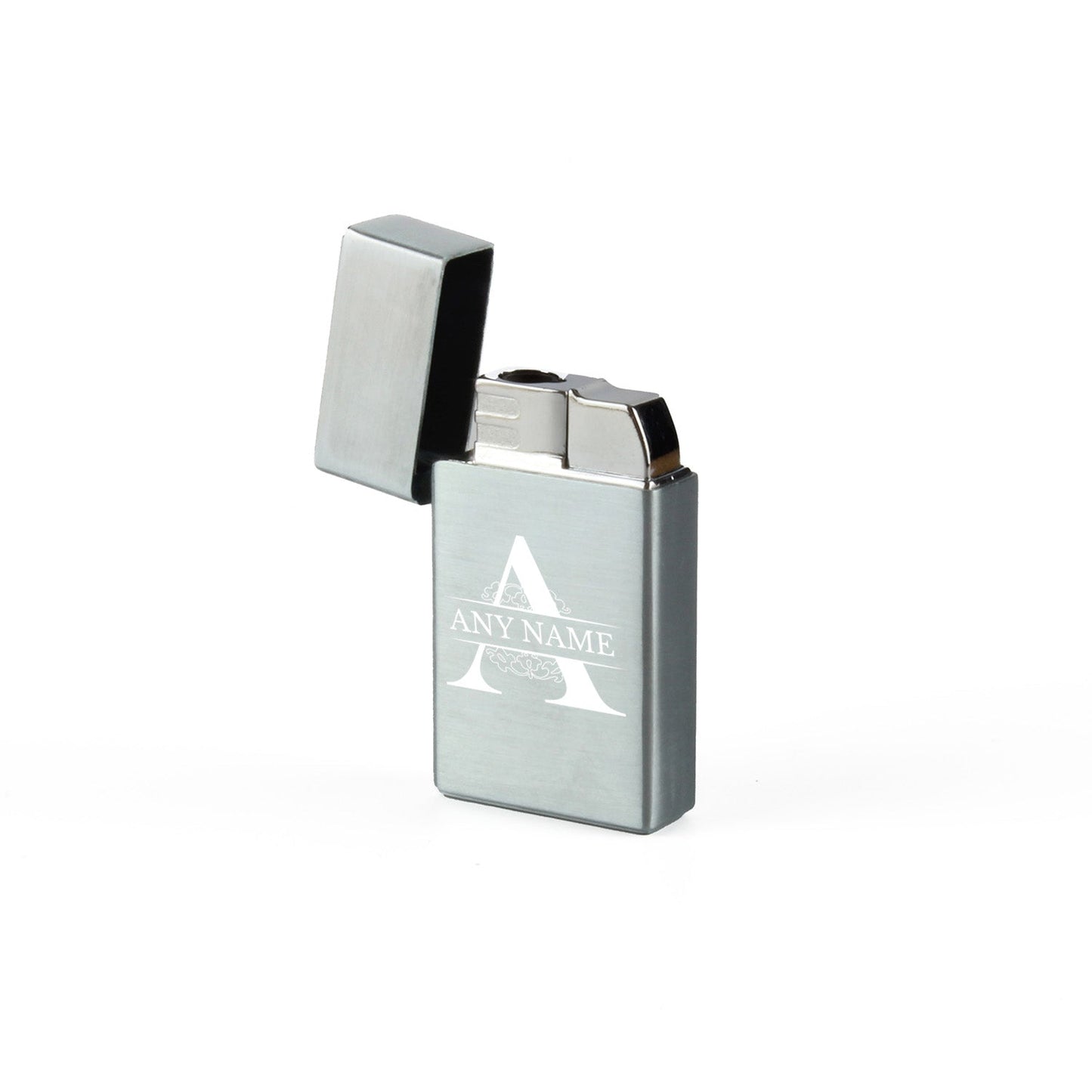 Engraved Jet Gas Lighter Silver Any Letter Gift Boxed