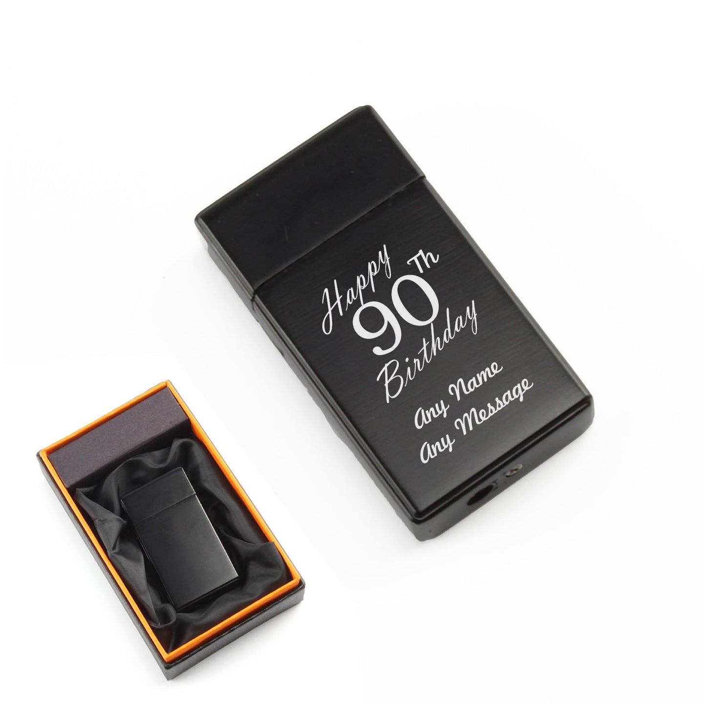 Engraved Jet Gas Lighter Black Happy 90th Birthday Gift Boxed