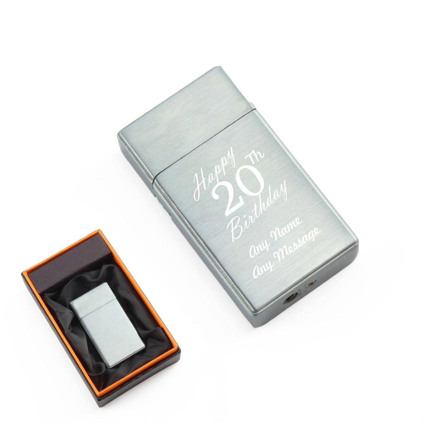 Engraved Jet Gas Lighter Silver Happy 20th Birthday Gift Boxed