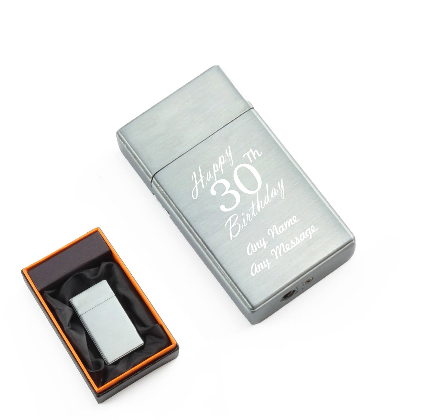 Engraved Jet Gas Lighter Silver Happy 30th Birthday Gift Boxed