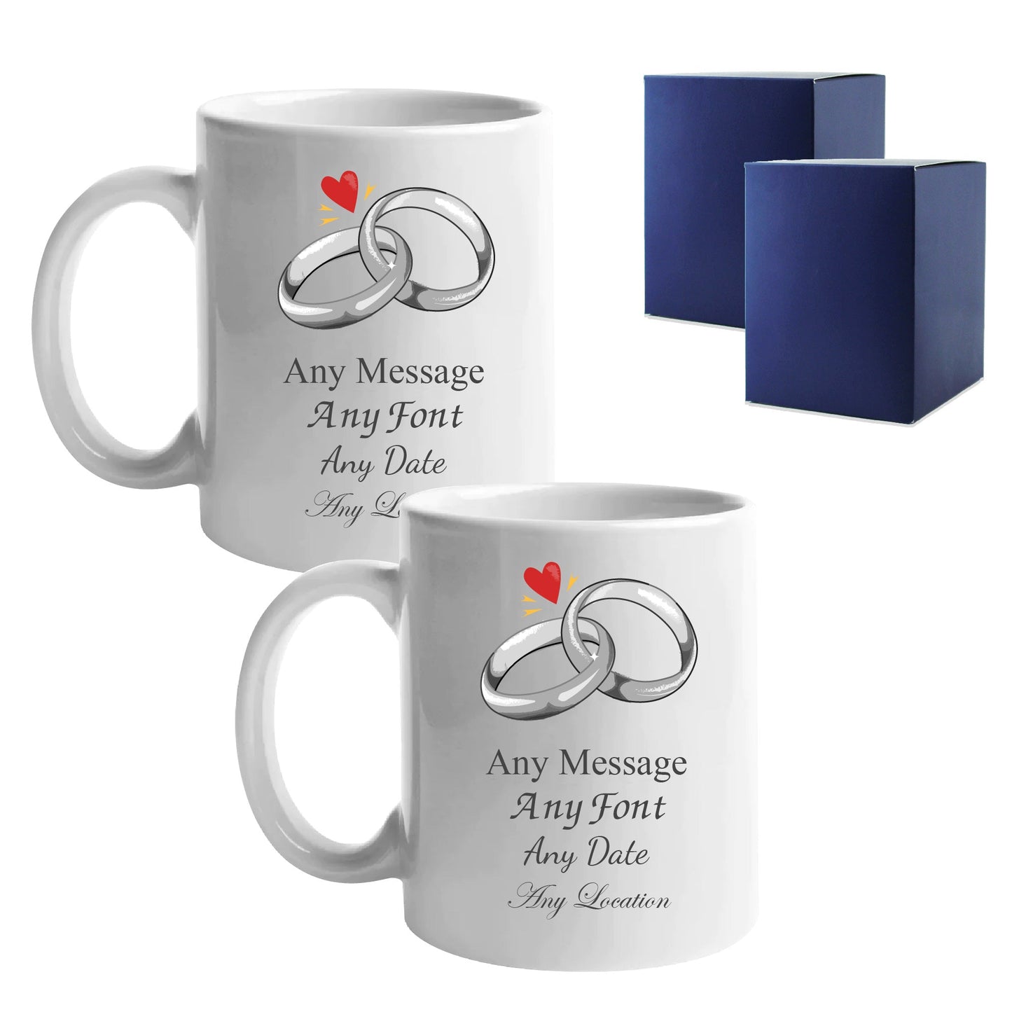 Wedding Mug Set, Any Message, Wedding Rings, 11oz/312ml Mugs