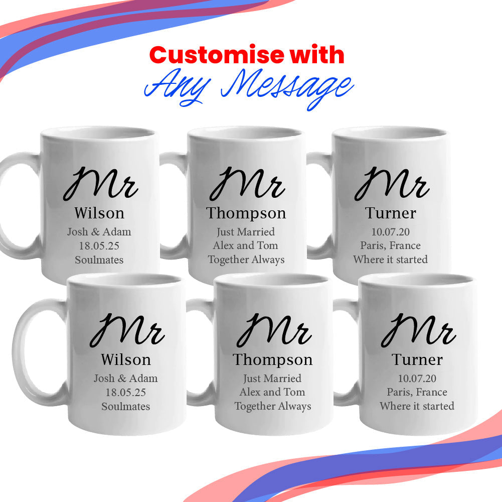 Mr and Mr Mug Set, Elegant Font Design, Ceramic 11oz/312ml Mugs