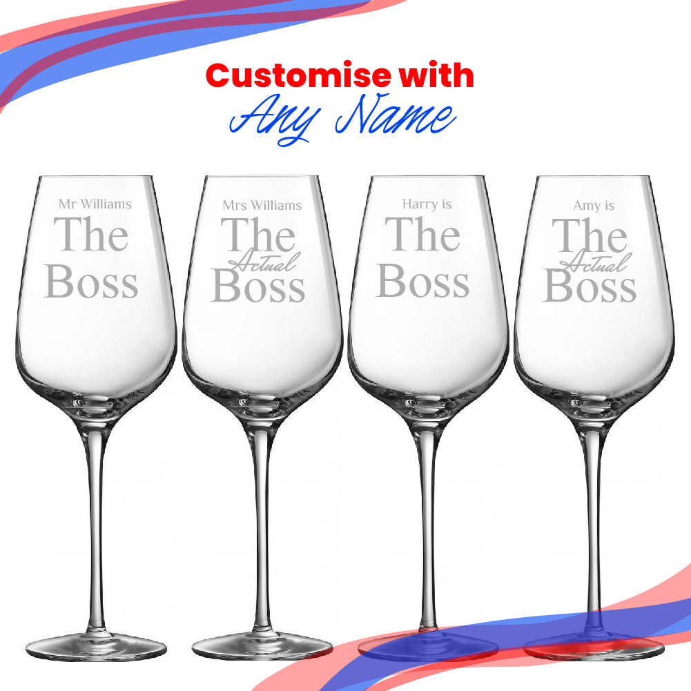 Engraved The Boss and The Real Boss Wine Sublym Glasses Set