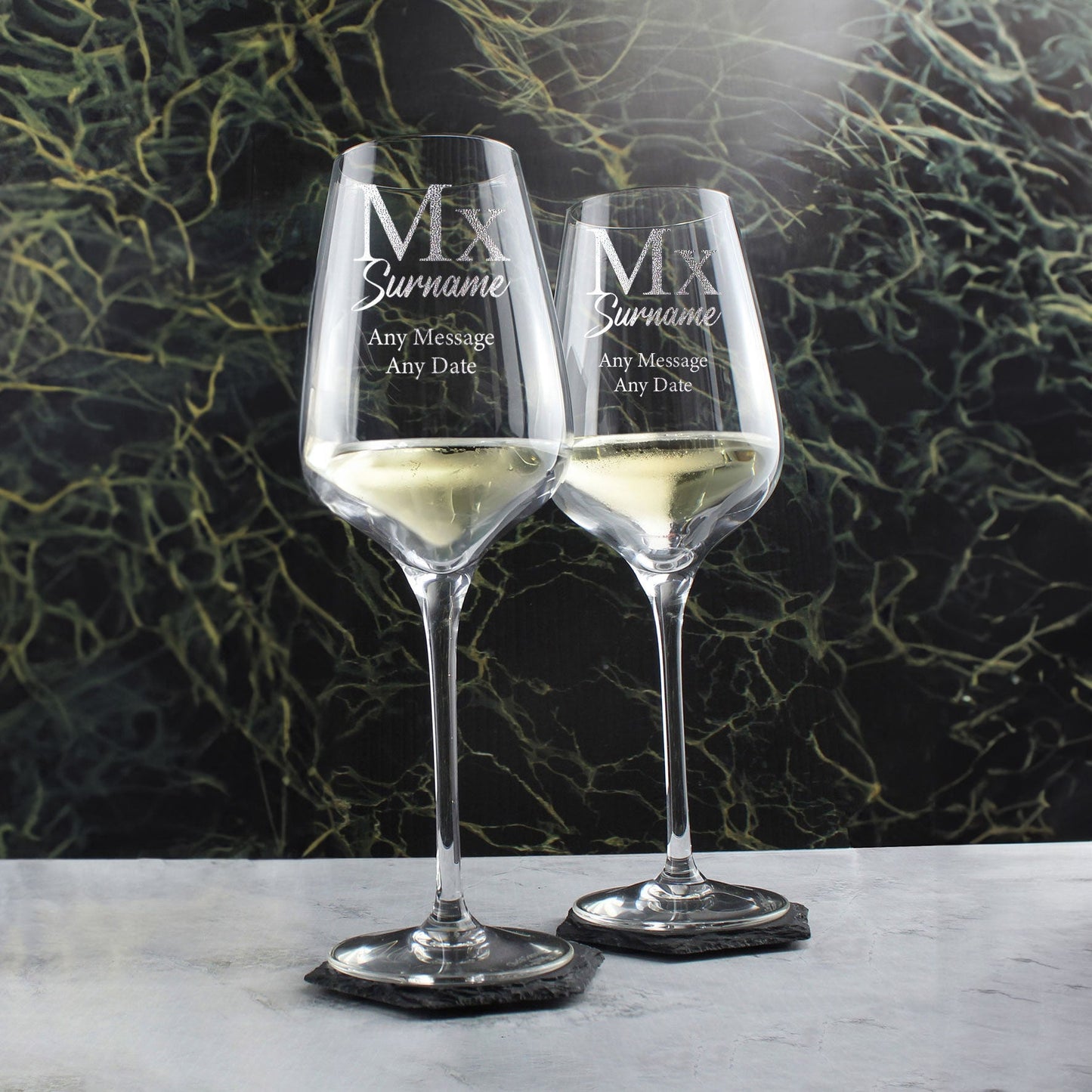 Engraved Gender Neutral Wedding Glasses, Mx and Mx, 15oz Classic Font