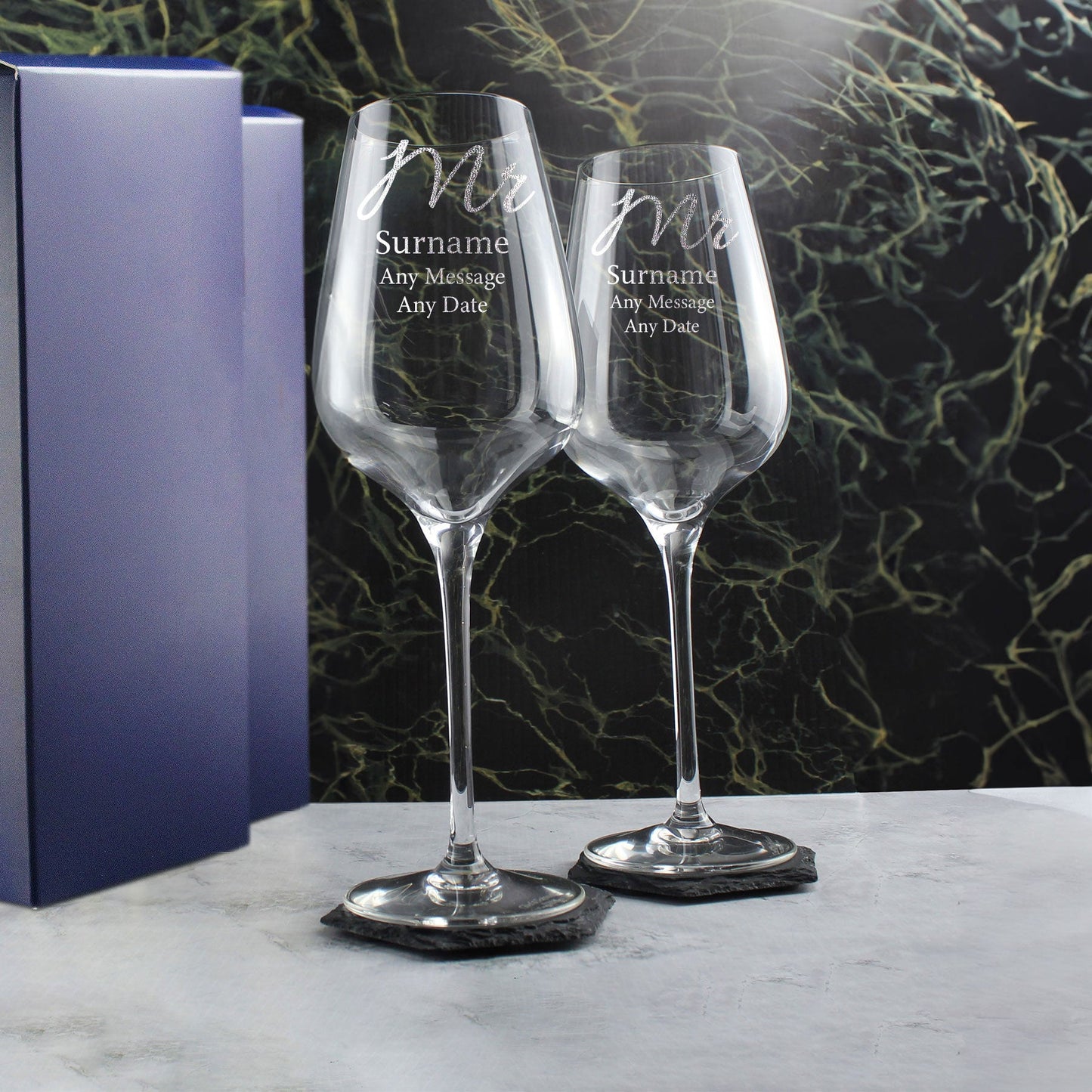 Engraved Mr and Mr Sublym Wine Glasses, 15.8oz/450ml, Elegant Font