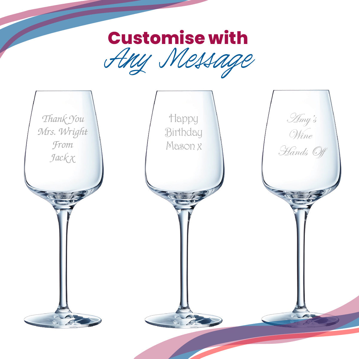Personalised Engraved Crystal Red Wine Glasses Gift Boxed for Wedding Birthday & Christmas