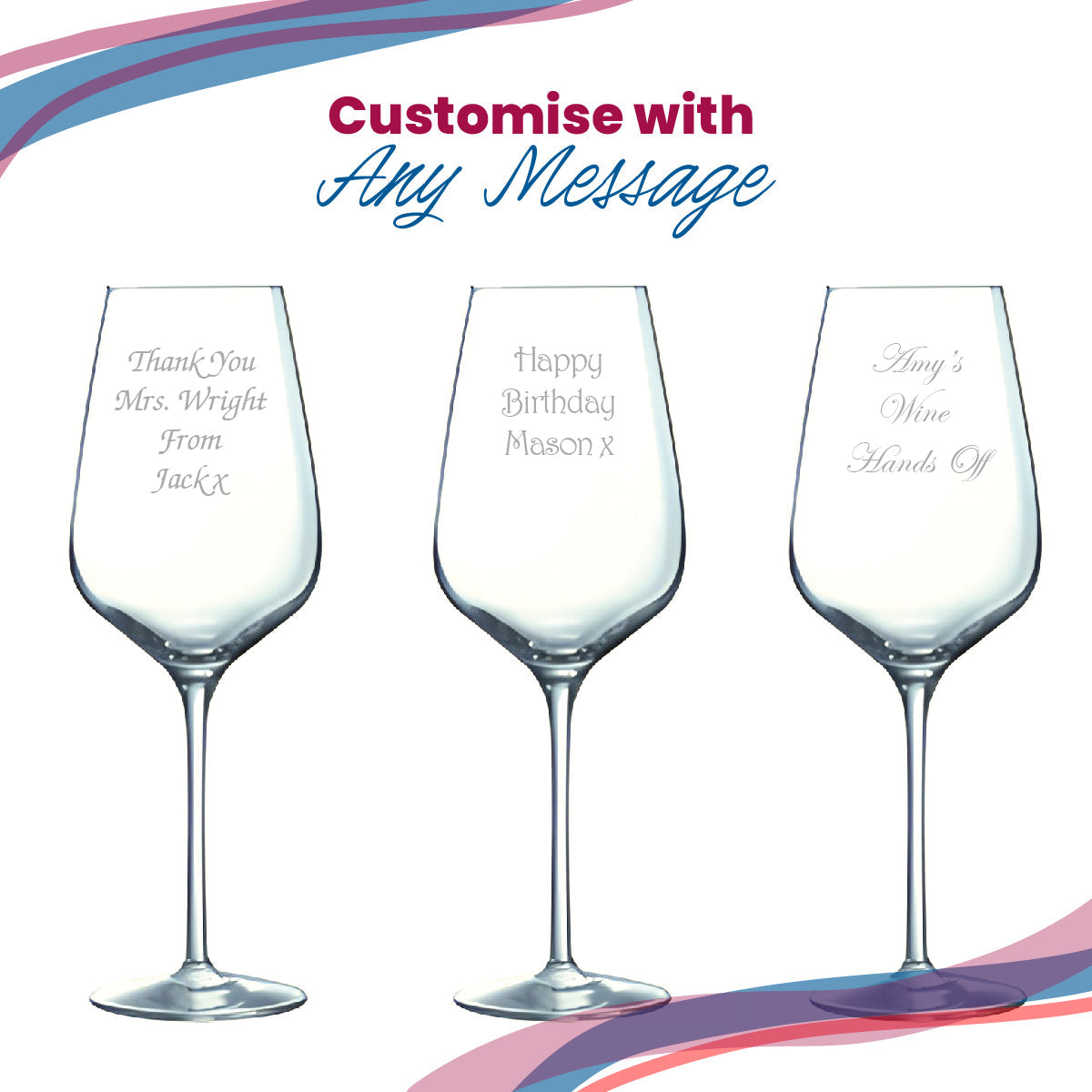 Personalised Engraved Crystal Red Wine Glasses Gift Boxed for Wedding Birthday & Christmas