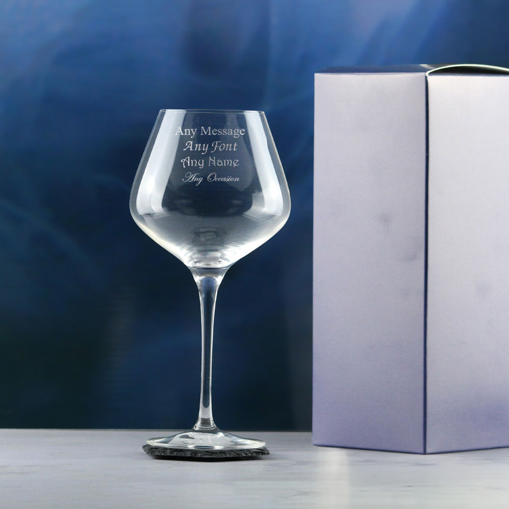Engraved Gin Balloon and Tumbler Cocktail Glasses with Personalised Designs and Gift Box