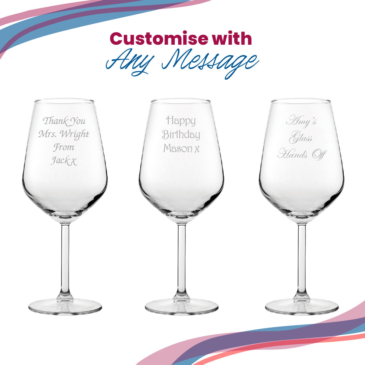 Personalised Engraved Crystal Red Wine Glasses Gift Boxed for Wedding Birthday & Christmas