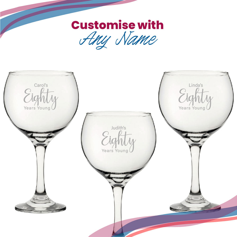 Engraved 80th Birthday Cubata Gin Glass, Years Young Delicate Font