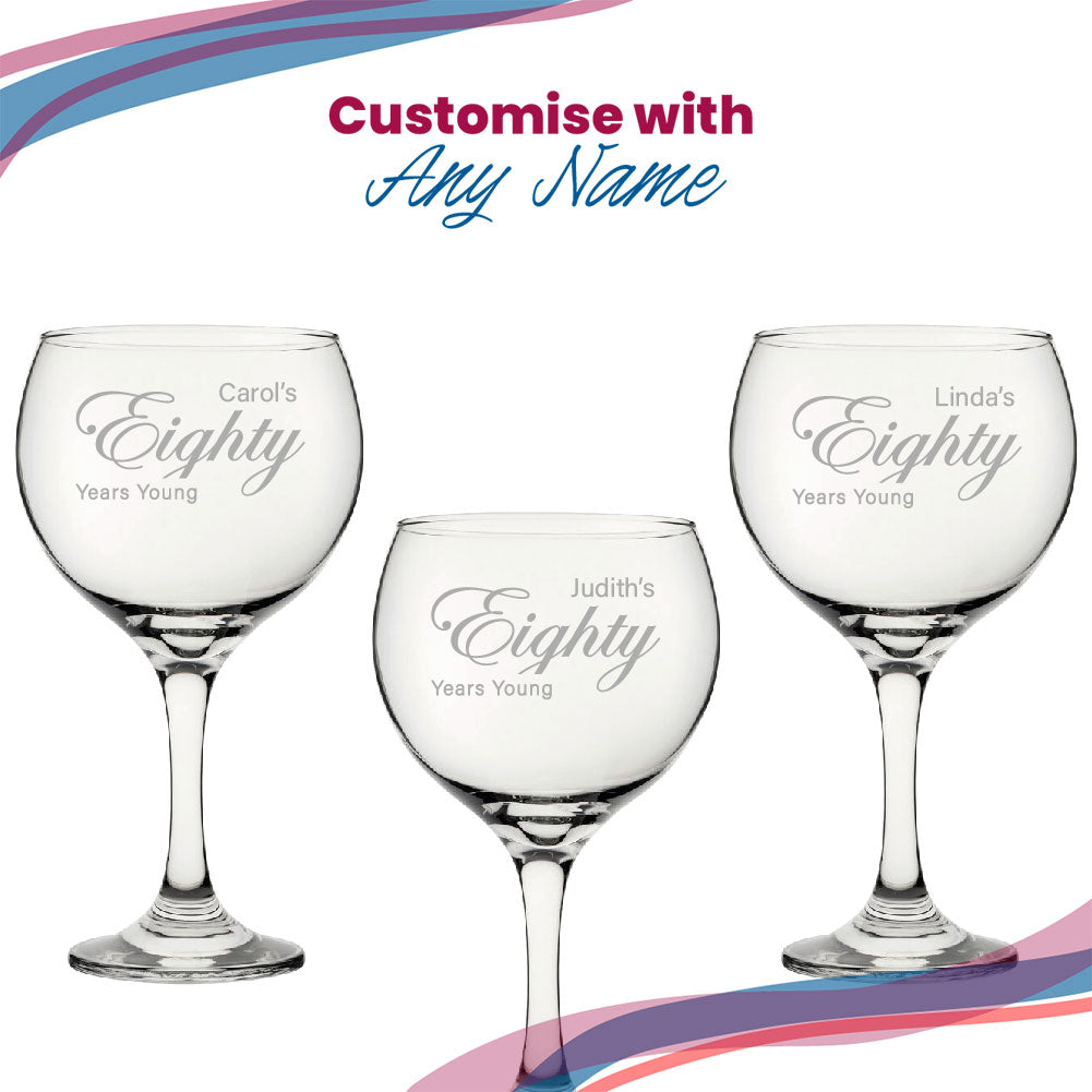 Engraved 80th Birthday Cubata Gin Glass, Years Young Curly Font