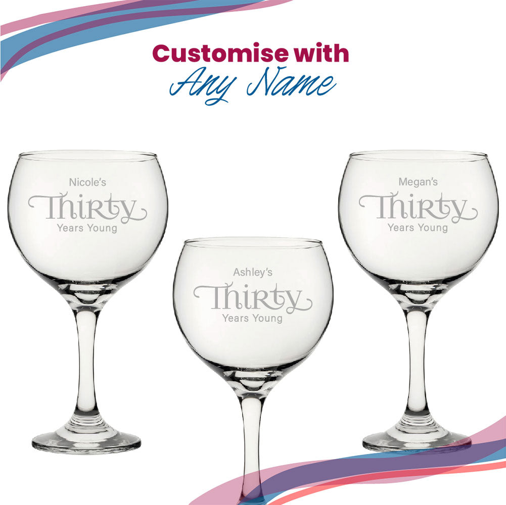 Engraved 30th Birthday Cubata Gin Glass, Years Young Sweeping Font