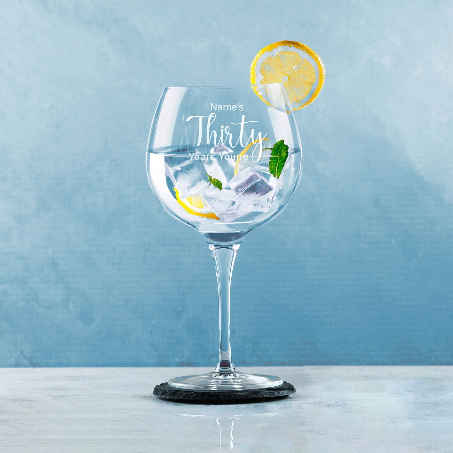 Engraved 30th Birthday Primeur Gin Glass Years Young Delicate Font