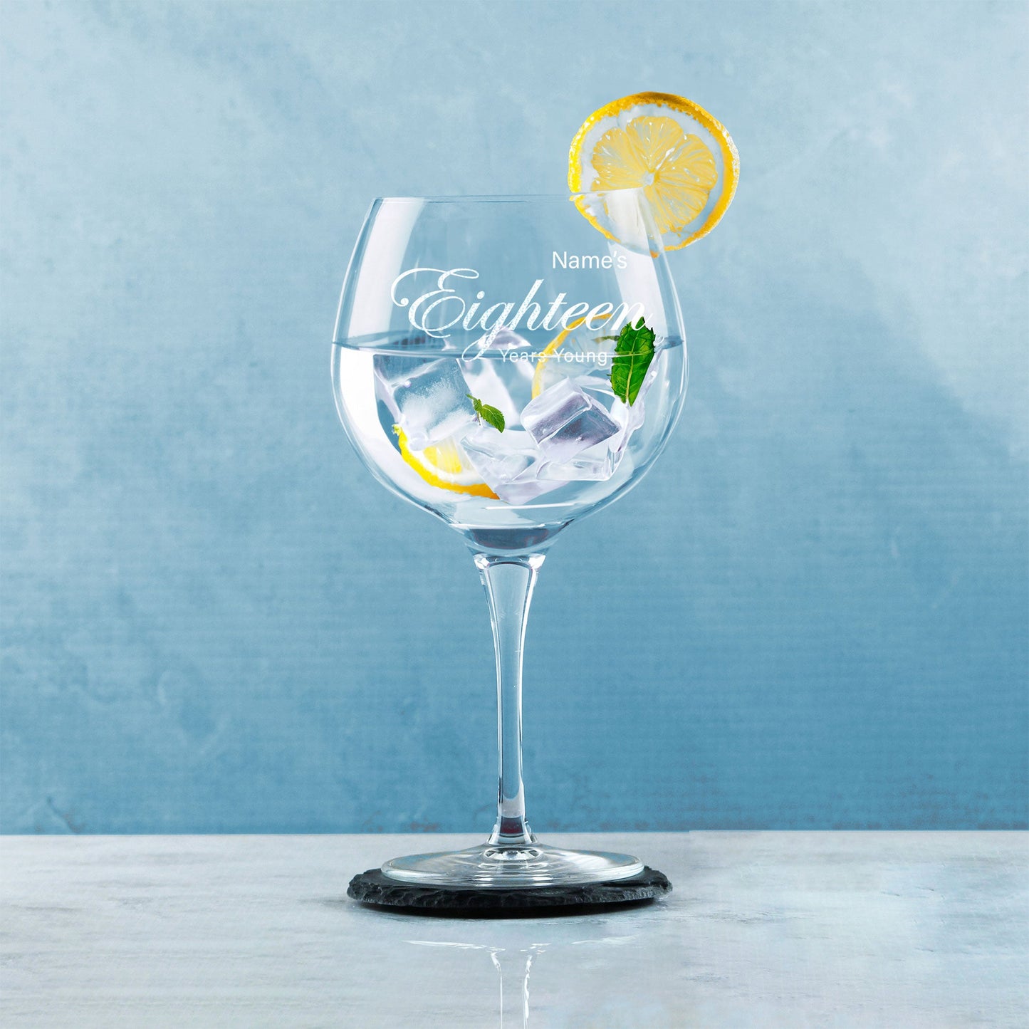 Engraved 18th Birthday Primeur Gin Glass Years Young Curly Font