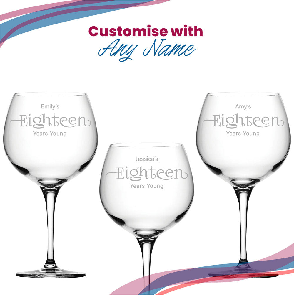 Engraved 18th Birthday Primeur Gin Glass Years Young Sweeping Font