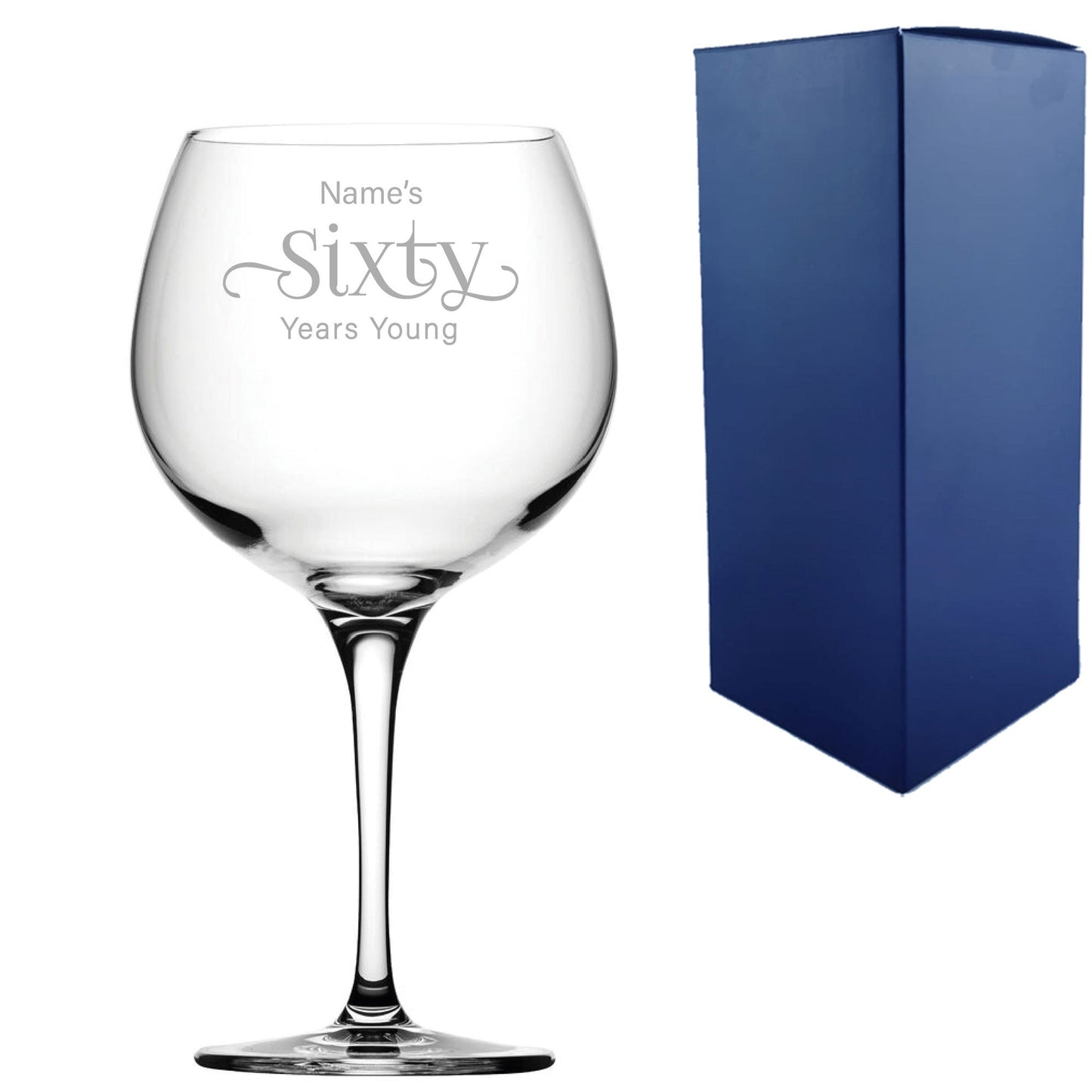 Engraved 60th Birthday Primeur Gin Glass Years Young Sweeping Font