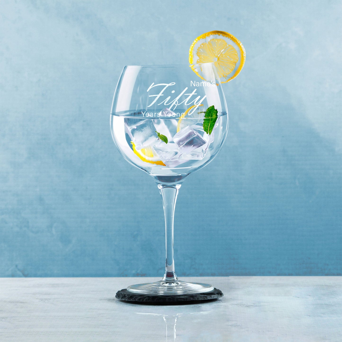 Engraved 50th Birthday Primeur Gin Glass Years Young Handwritten