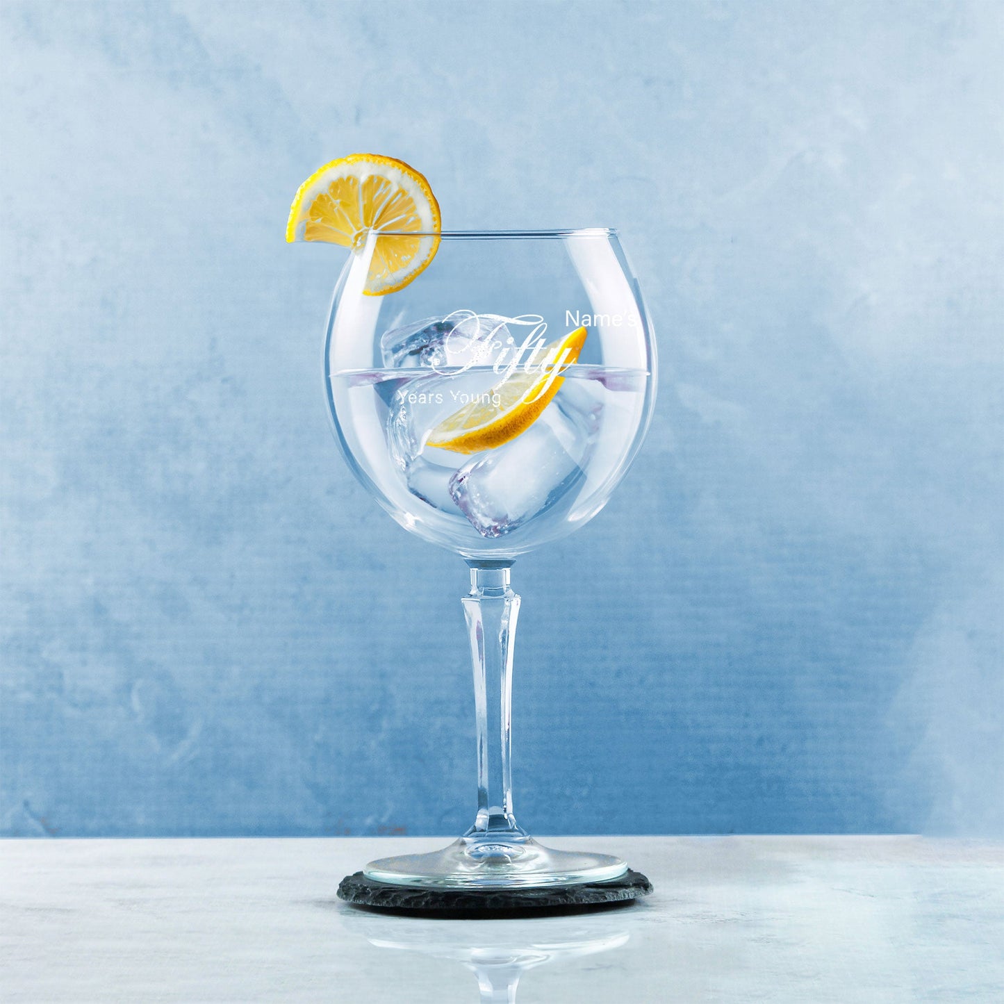 Engraved 50th Birthday Hudson Gin Glass, Years Young Curly Font
