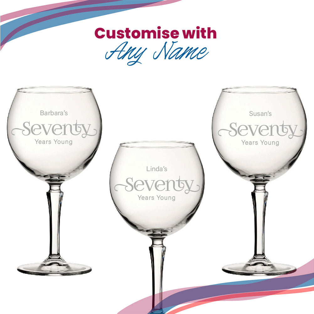 Engraved 70th Birthday Hudson Gin Glass, Years Young Sweeping Font