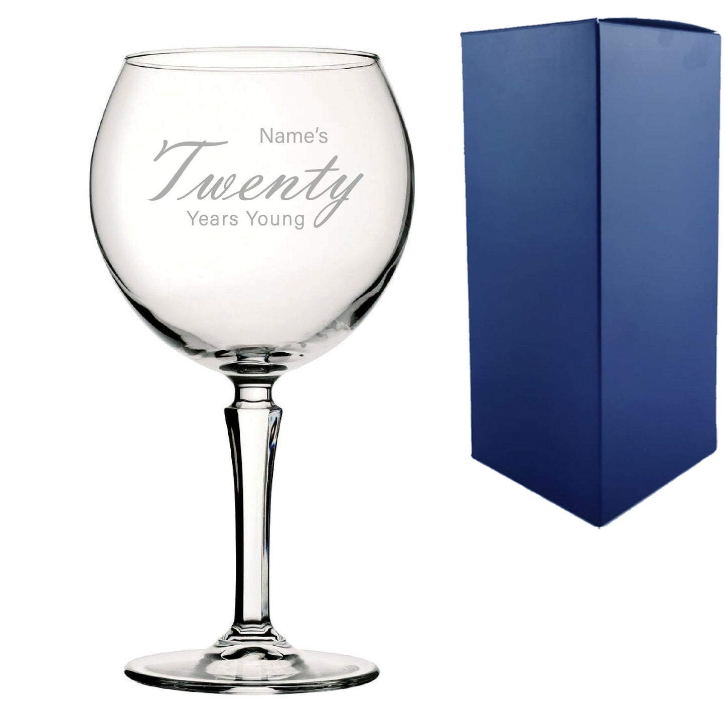 Engraved 20th Birthday Hudson Gin Glass, Years Young Handwritten