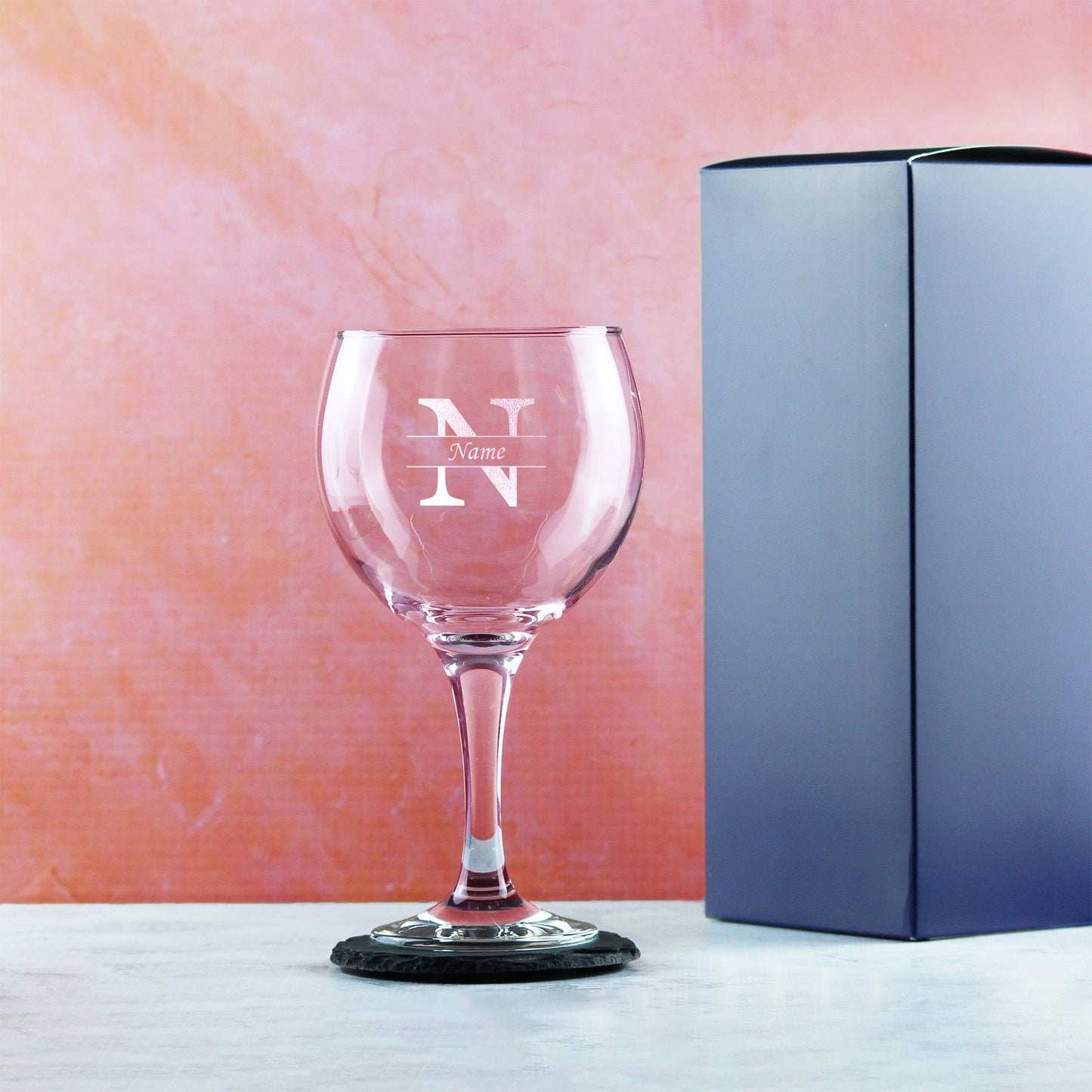 Engraved Cubata Gin Glass, Initial and Name, Classic Font