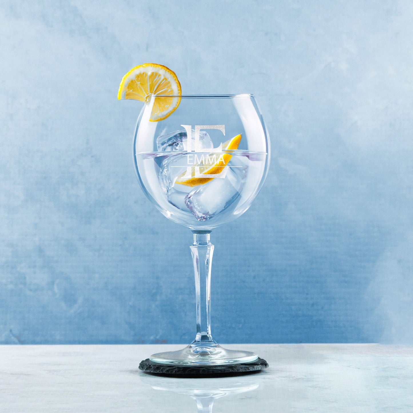 Engraved Hudson Gin Glass, Initial and Name, 650ml, Striped Font