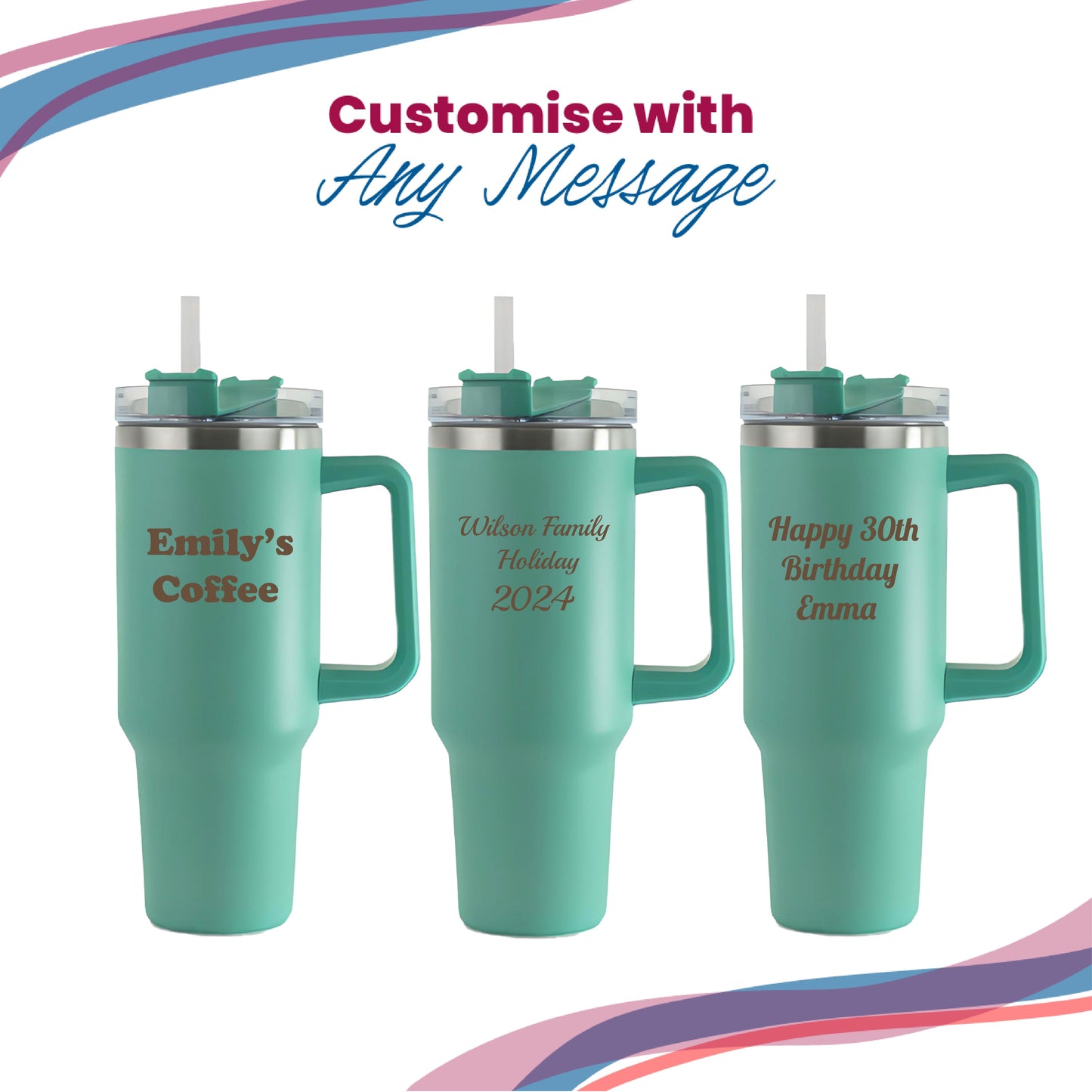 Engraved Extra Large Teal Travel Cup 40oz/1135ml, Any Message