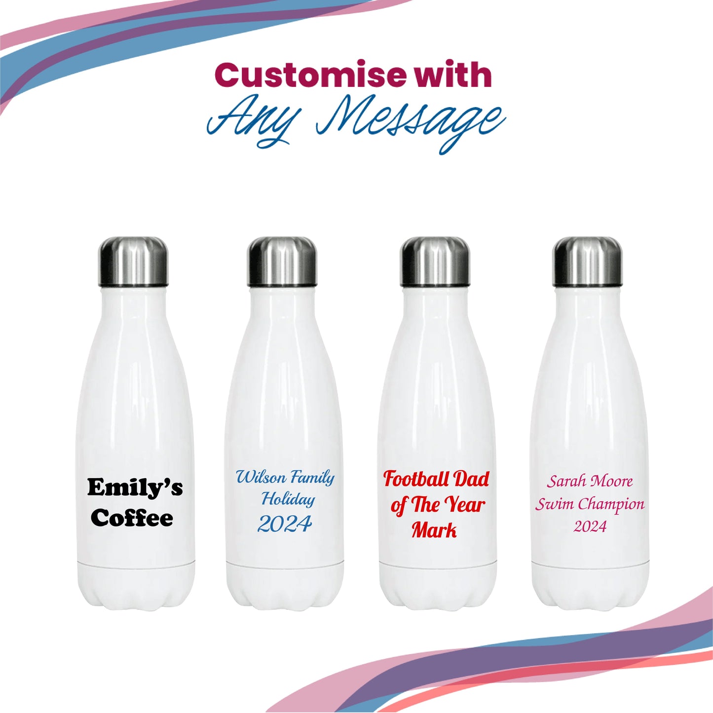 Printed White Thermal Bottle, Any Message, Stainless Steel 350ml/12.3oz