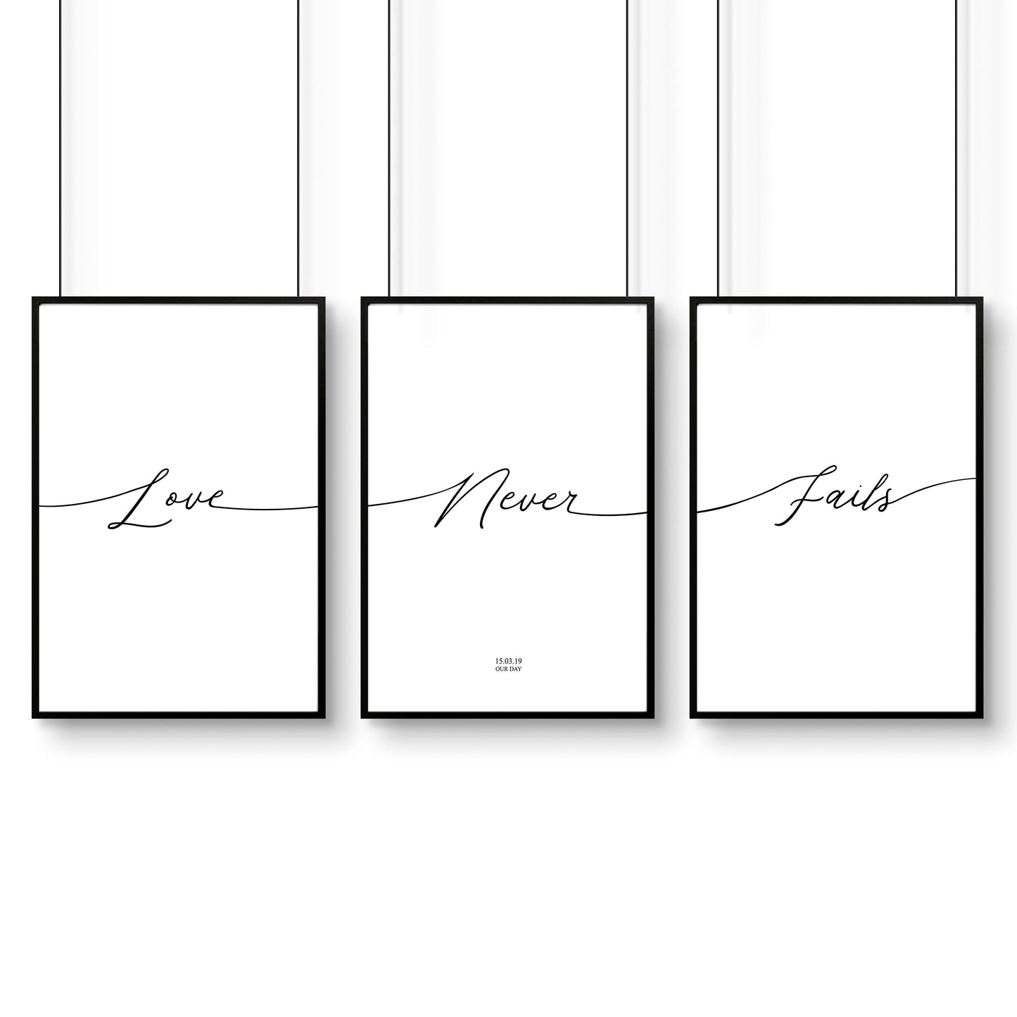 Set of 3 Bedroom Prints – Love Word Art for Walls