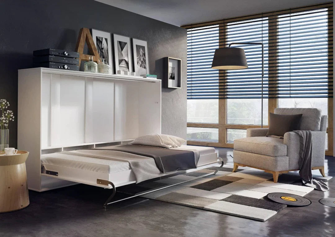 Horizontal Folding Wall Bed – Double 140cm | Space Saving Pull Down Bed with Spring-Assisted Mechanism & Safety Lock