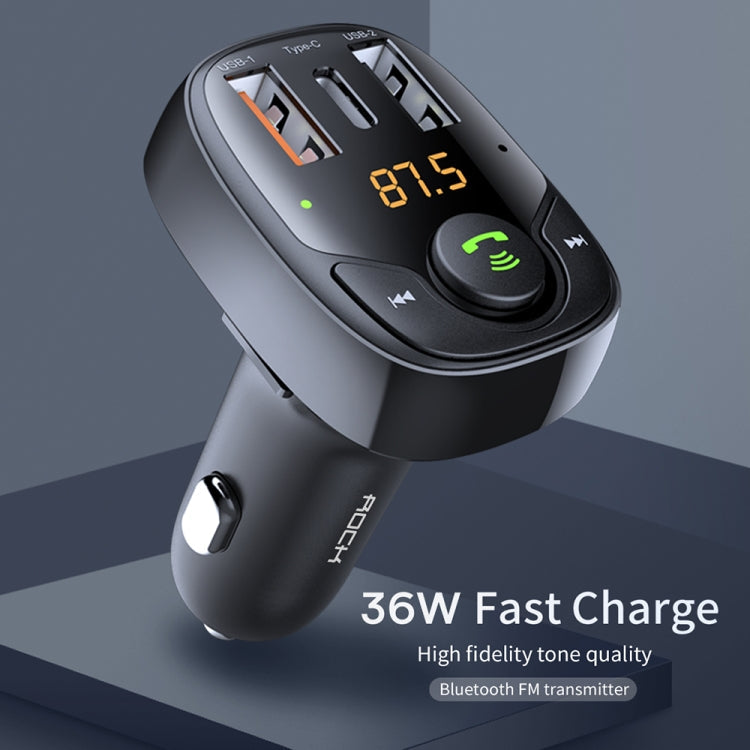 ROCK B301 Dual USB + PD Bluetooth 5.0 FM Transmitter & Car Charger, Support TF Card / U-disk(Black)