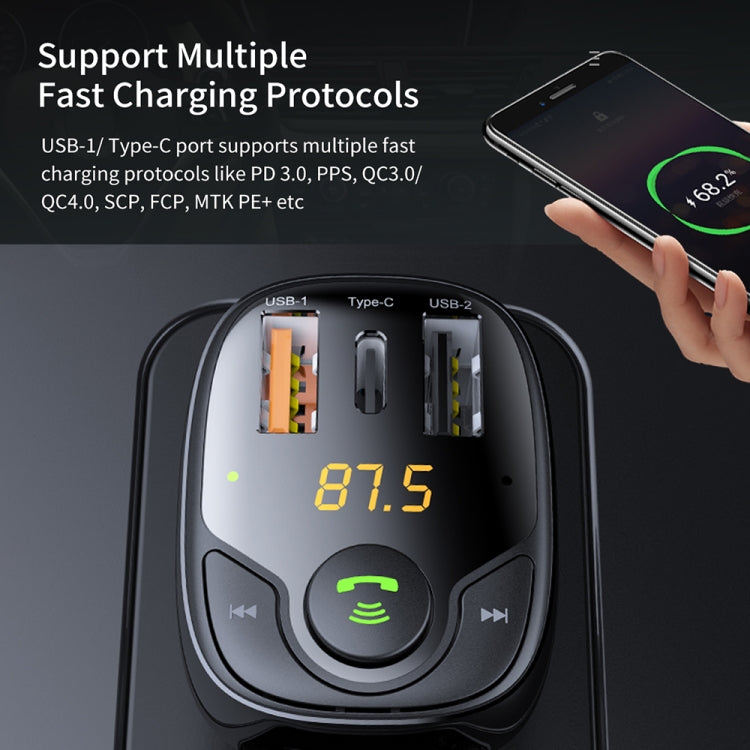 ROCK B301 Dual USB + PD Bluetooth 5.0 FM Transmitter & Car Charger, Support TF Card / U-disk(Black)