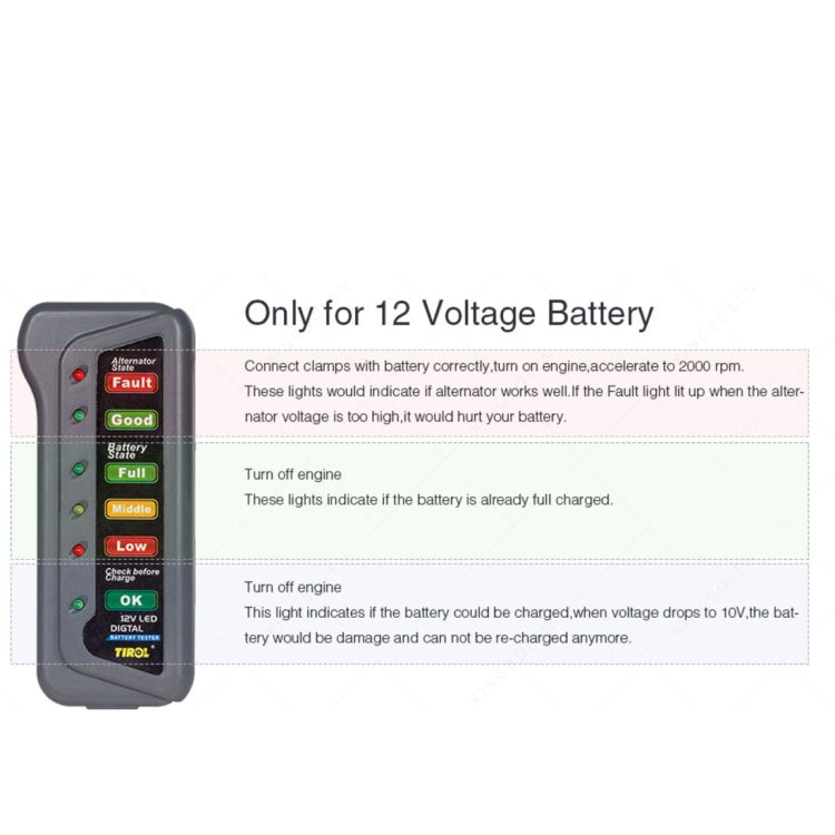TIROL T16897 12V Auto Car Digital Battery Alternator Tester 6 LED Lights Display, TIROL T16897