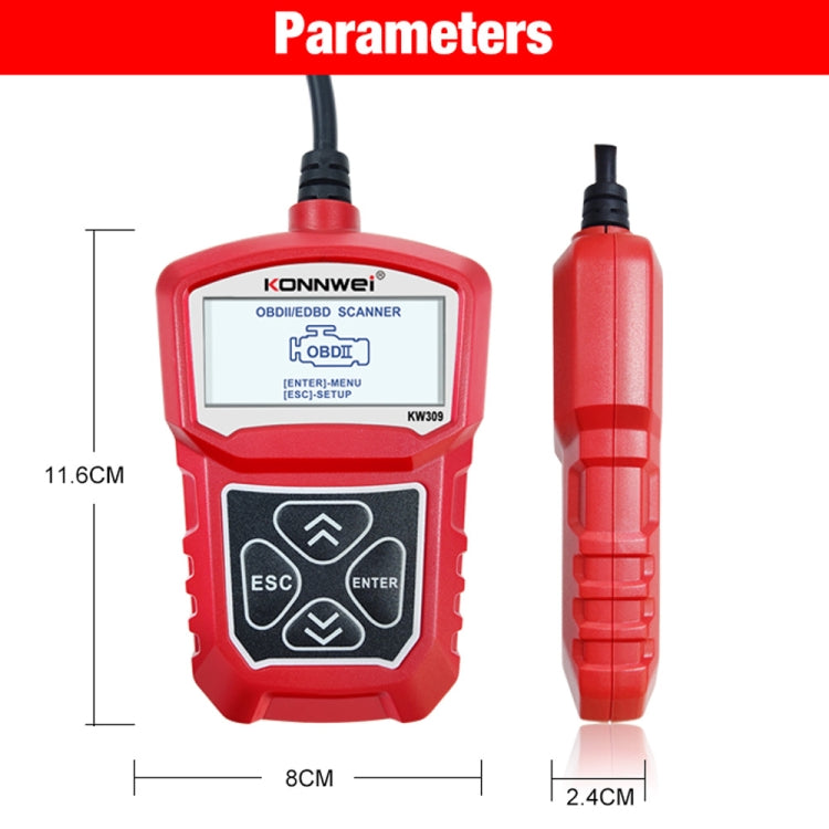 KONNWEI KW309 V309 V310 MS309 Code Reader OBD2 Scanner Diagnostic Tool(Red)