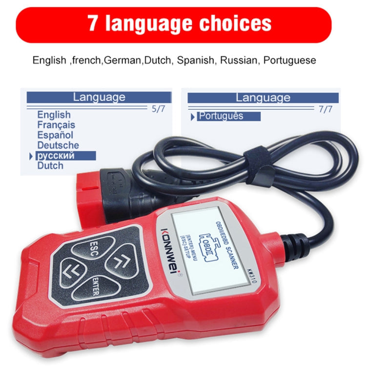 KONNWEI KW310 OBD Car Fault Detector Code Reader ELM327 OBD2 Scanner Diagnostic Tool(Red)